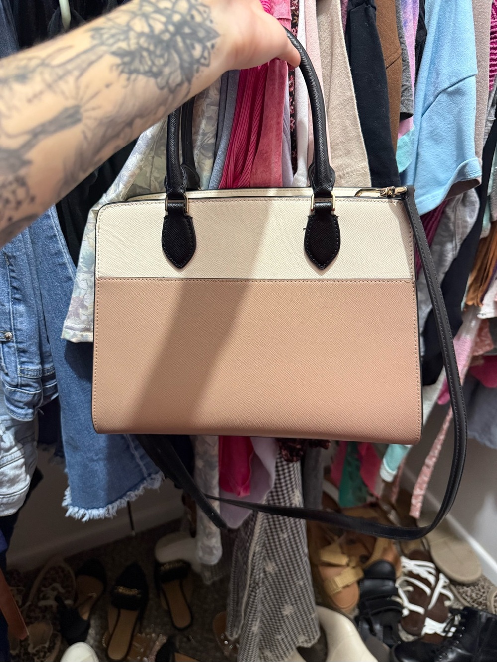 kate spade Two-Tone Pink, Cream & Black Structured Crossbody Satchel